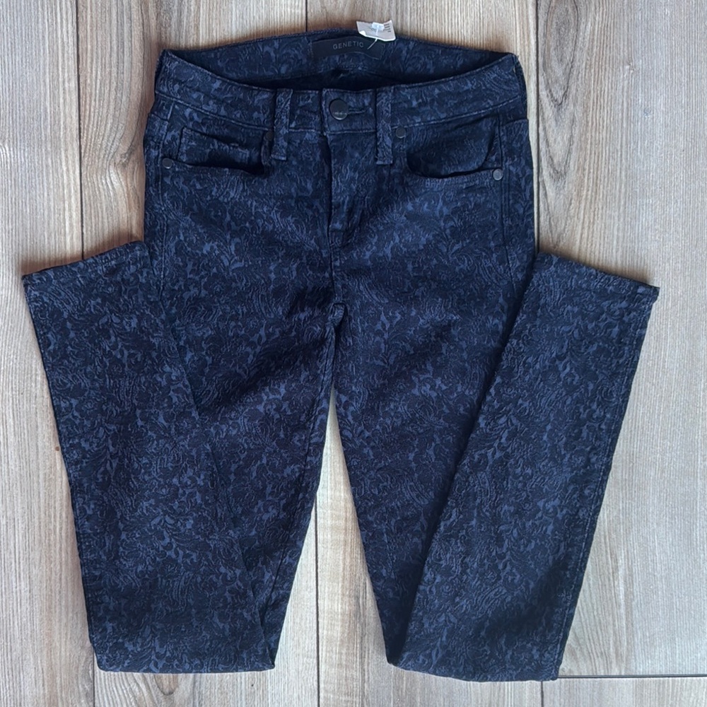 Genetic Denim Black Lace embroidered dark jeans